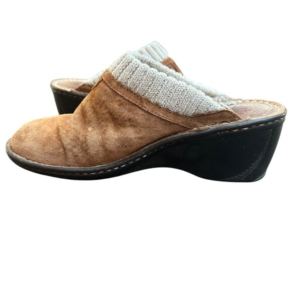 UGG Suede Slip-On Clogs Knit Trim Shearling Lining Chestnut Brown Outdoor Size 8 - Picture 6 of 10